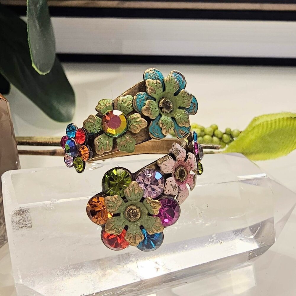 Vintage Michal Negrin Swarovski Floral Wrap RIng
